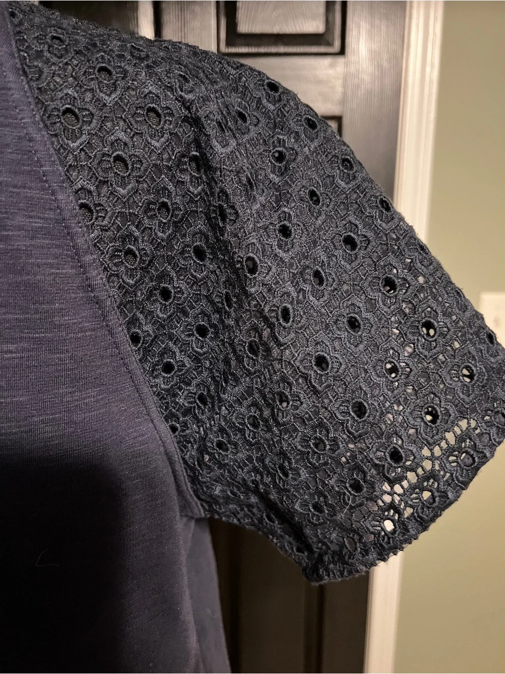 J. Crew Navy Eyelet Lace Short Sleeve Tee
